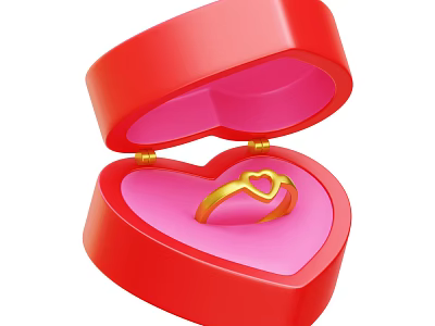 Jewelry Ornament Set in Open Red Heart Box with Pink Interior and Gold Heart Ring 3d model