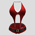 Stylish Red Halter Dress With Front Zipper And Black Belt Design