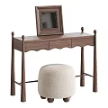 Elegant Retro Solid Wood Dressing Table With Plush Round Stool And Classic Framed Makeup Mirror