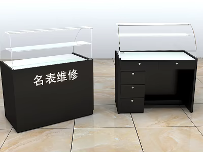 Black Watch Repair Display Cabinet with Transparent Glass and Storage Drawers 3d model
