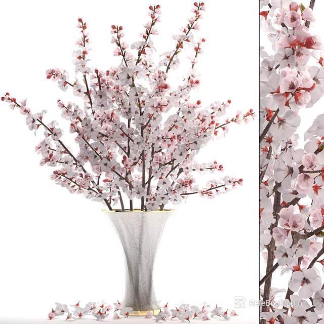 White Vase With Lush Pink And White Blossom Branches Floral Arrangement 3d model 