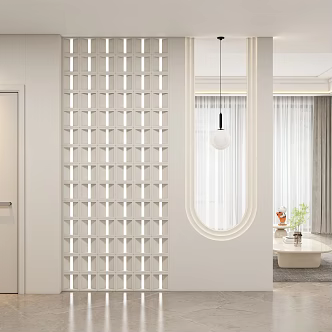 Modern cream style porch partition aisle 3d model