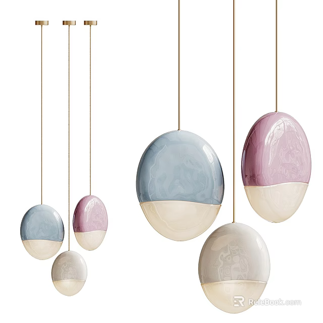 Modern Colorful Ceiling Lights Featuring Blue Pink White Oval Egg Shaped Designs 3d model 
