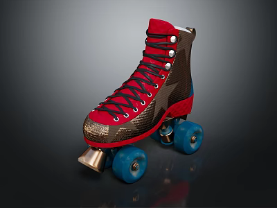Red And Gold Roller Skates With Blue Wheels Red Laces And Stylish Design 3d model