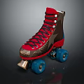 Red And Gold Roller Skates With Blue Wheels Red Laces And Stylish Design