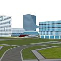 Modern Urban Architecture Complex With Plaza Green Space And Red Walkway