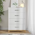 White Modern Chest of Drawers with Silver Handles and Green Plant Lamp on Top