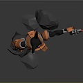 Game Movie Character Robot Rat Orange Black Holding Gun Standing on Gray Base with Rocks