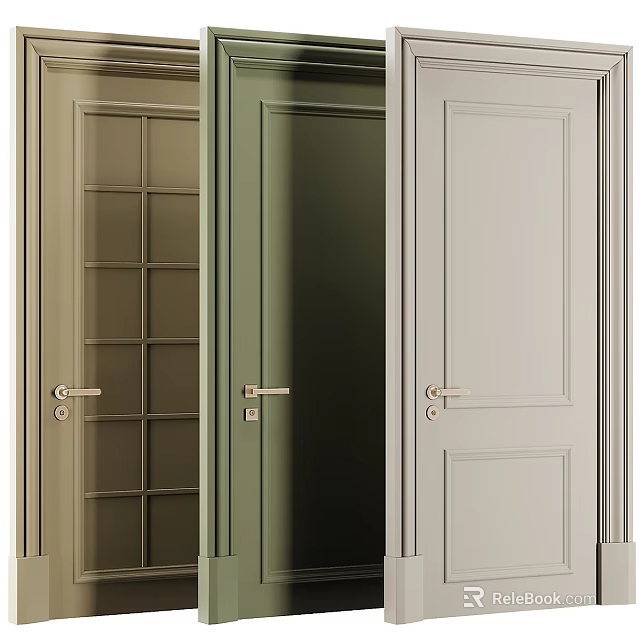 Modern Security Doors With Glass Panes Green Beige Metal Handles And Sleek Modern Design 3d model 