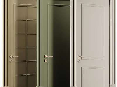 Modern Security Doors With Glass Panes Green Beige Metal Handles And Sleek Modern Design 3d model