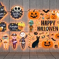 Cartoon Halloween American Pumpkin Kid Cat Bat Troublemaker Lighting Wall Decoration 3d model