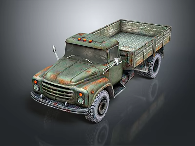 Vintage Green Truck With Rusty Body And Open Cargo Bed Design 3d model