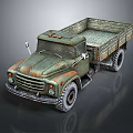 Vintage Green Truck With Rusty Body And Open Cargo Bed Design