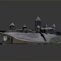 Detailed Metallic Castle Model Featuring Fortress Walls And Tower Structures