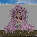 Unique Photo Check In Spot Featuring Purple Flowers Around Girl Illustration On White Wall