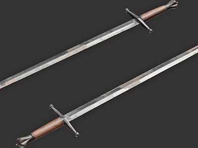 Medieval Swords with Metal Blades and Wooden Handles Historical Weapon Design 3d model
