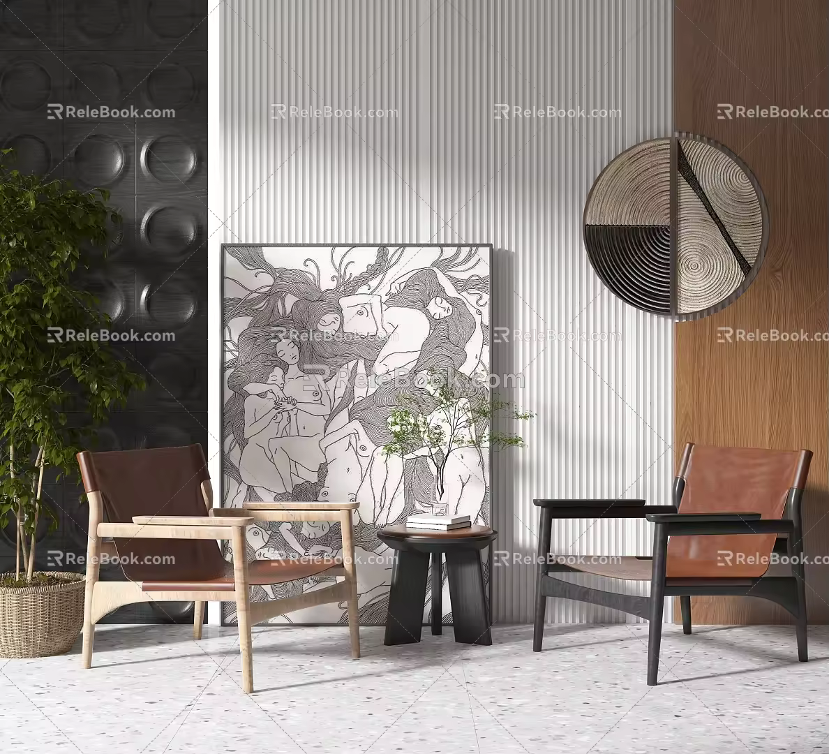 Modern leisure sofa combination single chair side table 3d model