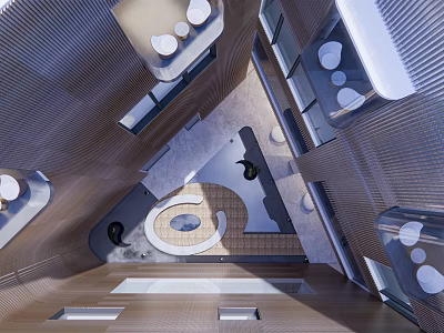 Modern Architectural Interior With Geometric Design Circular Floor And Wooden Structures 3d model