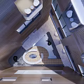 Modern Architectural Interior With Geometric Design Circular Floor And Wooden Structures 3d model