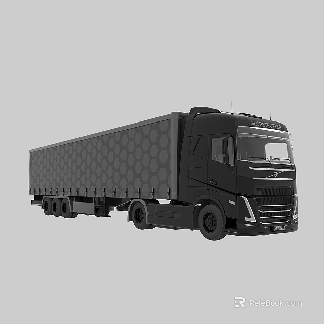 Modern Black Freight Truck With Sleek Polka Dot Pattern Trailer Design 3d model 
