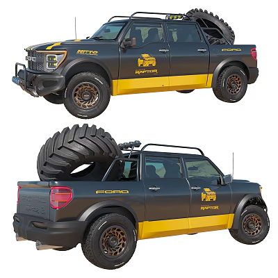 Ford Black and Yellow Metro Patrol Pickup Truck With Oversized Spare Tire and Black Wheels 3d model