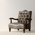 Classic Leather Accent Chair With Tufted Buttons Armrests And Wooden Legs