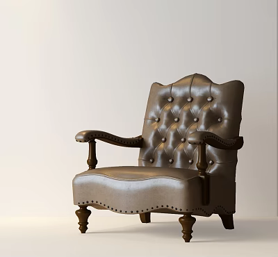 Classic Leather Accent Chair With Tufted Buttons Armrests And Wooden Legs 3d model