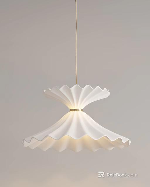 Modern White Scalloped Chandelier With Brass Frame And Soft Warm Glow Lighting 3d model 