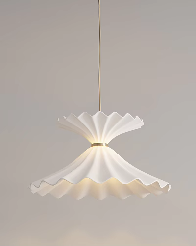 Modern White Scalloped Chandelier With Brass Frame And Soft Warm Glow Lighting 3d model