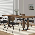 Modern Wooden Dining Table Set With Metal Leg Chairs Black Cushions And Wall Art