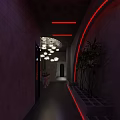 Modern Bar Exterior with Neon Lights Arch Entrance and Potted Green Plants