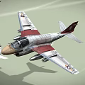 Red and White Military Fighter Jet Flying with Insignia and Other Aircraft