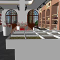 Boutique Store Interior With Red Handbags Display White Counters And Decorative Plants