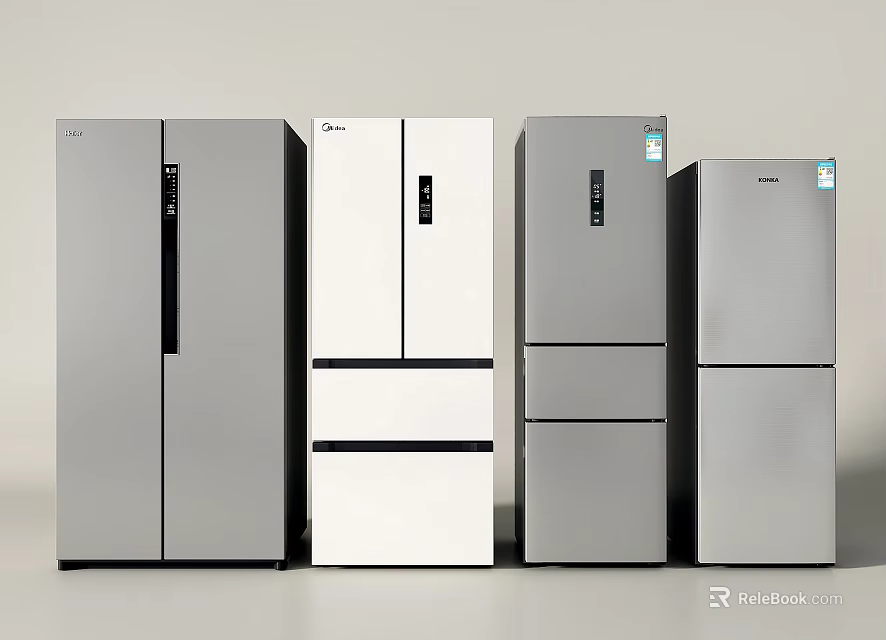 Modern Silver And White Refrigerators With Various Double Multi Door Designs In Sleek Style 3d model 
