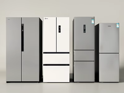 Modern Silver And White Refrigerators With Various Double Multi Door Designs In Sleek Style 3d model