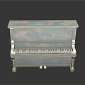 Vintage Turquoise Distressed Piano With Carved Details And Black White Keys For Home Decor