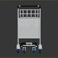 Silver Frame Hand Cart With Black Handle White Wheels And Metal Mesh Basket