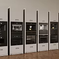 Neatly Arranged Modern White and Black Kitchen Appliances Including Integrated Stove Steam Oven and Dishwasher