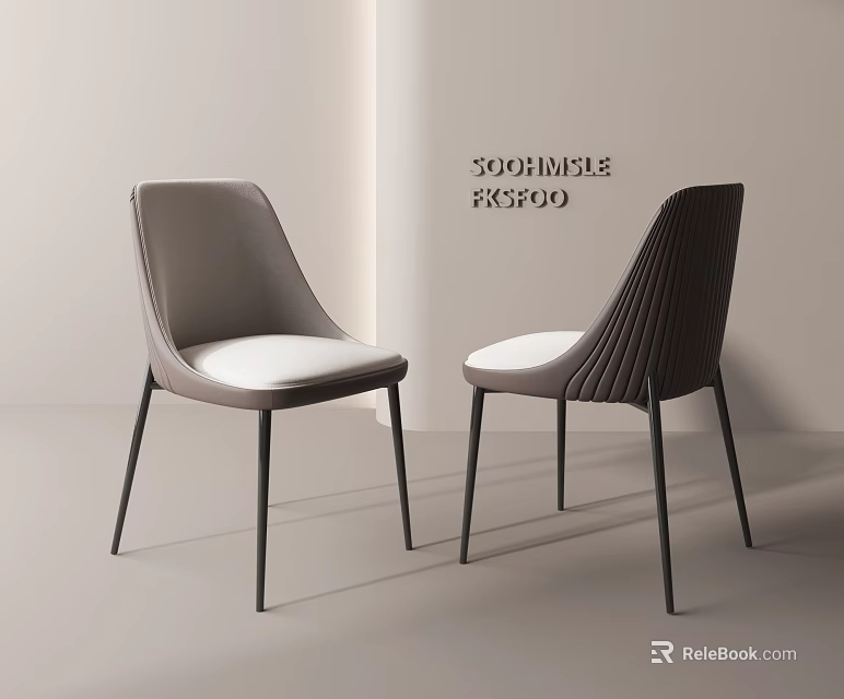 Modern Elegant Gray And Dark Gray Dining Chairs With White Cushion Black Legs 3d model 