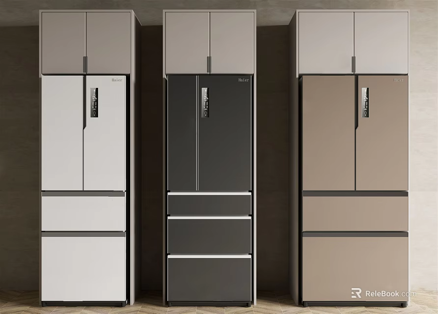 Modern Multi Door Refrigerator Freezers In Three Different Colors With Sleek Design 3d model 