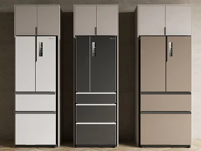 Modern Multi Door Refrigerator Freezers In Three Different Colors With Sleek Design 3d model