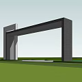 Modern Entrance Gate of Pingqian Automobile Industrial Park with Structural Columns and Green Lawn