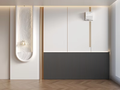 Modern Interior Design With Wall Lighting Panel Decor And Herringbone Floor 3d model