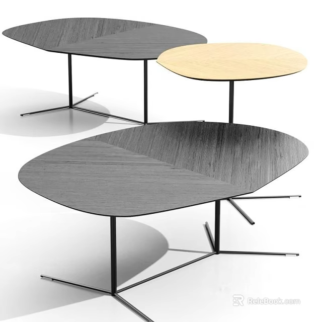 Modern Coffee Tables With Geometric Shapes Wooden Surfaces And Metal Legs 3d model 