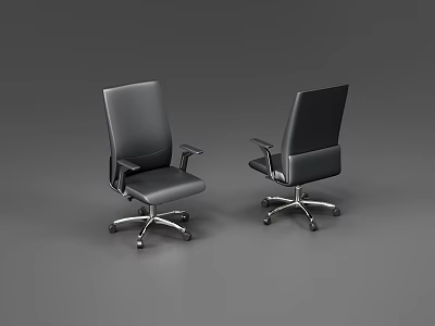 Two Modern Black Leather Office Chairs with Armrests and Swivel Wheel Bases 3d model