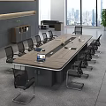 Modern Conference Table With Wooden Top Black Mesh Chairs Office Supplies And Large Windows