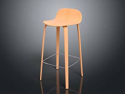 Modern Minimalist Wooden Bar Stool With Light Wood Finish And Slim Legs Metal Footrest 3d model