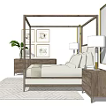 Modern Canopy Double Bed With Nightstands Table Lamp And Framed Artwork 3d model