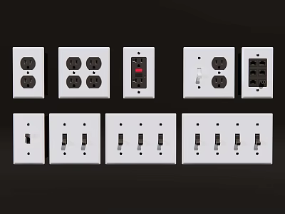 White Electrical Switch Panels With Various Socket And Switch Configurations 3d model