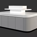 Modern Display Cabinet Shelving With White Countertop And Grey Cabinet Doors